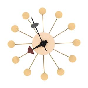 Concordia Modern Design Round Balls Silent Non-Ticking Wall Clock in Natural Wood