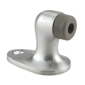 2 in. H Cast Brass Door Stop in Brushed Chrome with Gray Rubber Bumper