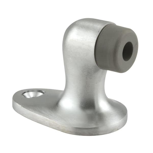 Prime-Line 2 in. H Cast Brass Door Stop in Brushed Chrome with Gray Rubber Bumper