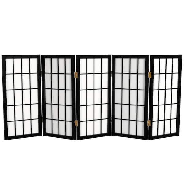 2 ft. Short Desktop Window Pane Shoji Screen - Black - 5 Panels