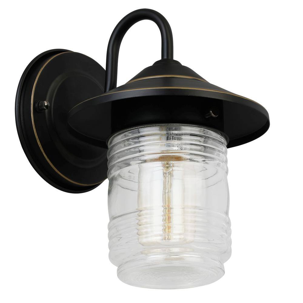 Oil-Rubbed Bronze Jelly Jar 8.75'' Dimmable Sconce with Clear Ribbed Glass