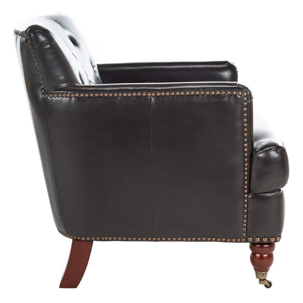 Colin Brown Leather Tufted Accent Chair with Birch Legs