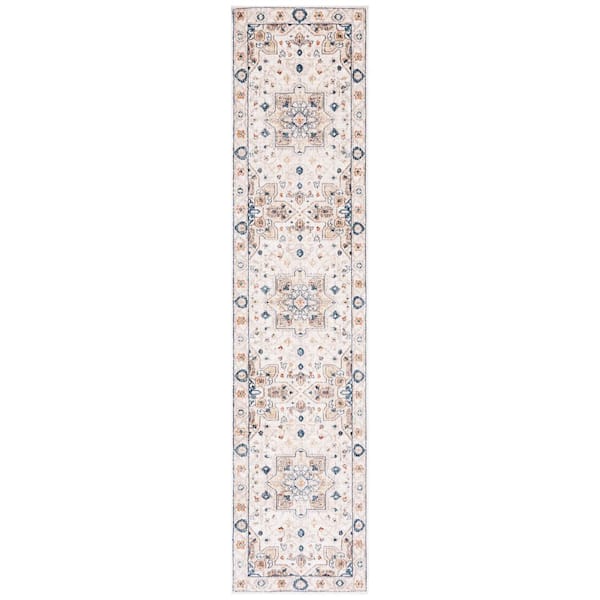 Olympia 2 ft. x 9 ft. Ivory/Beige Distressed Floral Runner Rug