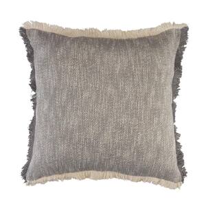 Lyra Gray / White Fringed Solid Cozy Poly Fill 20 in. x 20 in. Indoor  Throw Pillow