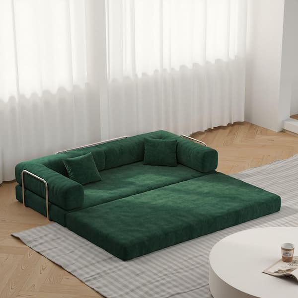 78.7 in. W Corduroy Modular Sectional Sofa without Ottomans in. Green, Compressed and No Assembly