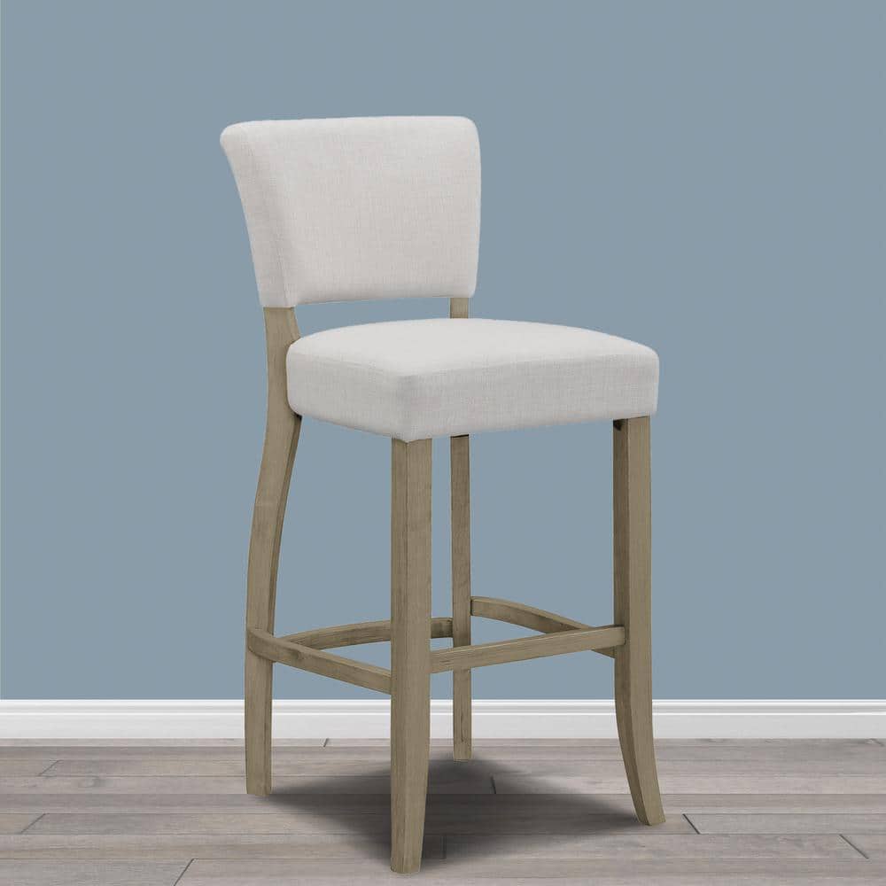 Classic Beige Upholstered Bar Stool with Antique Wood Legs