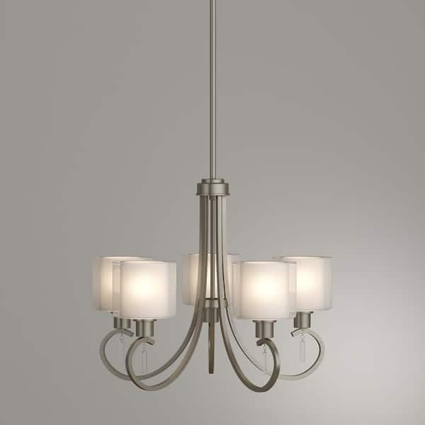 Progress Lighting Invite Collection 5-Light Brushed Nickel White Silk Mylar Shade New Traditional Chandelier Light