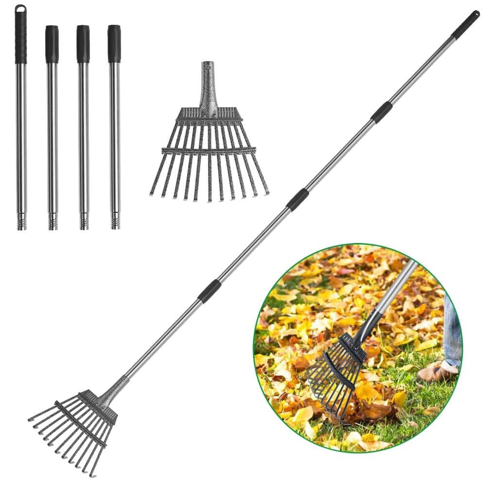 8 in. Leaf Rake with Expandable Handle Silver 1-Piece EDA0136 - The ...