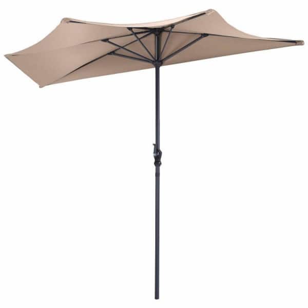 Clihome 9 ft. Market Patio Umbrella Bistro Half Round Umbrella without Weight Base in Beige