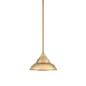 Sparta 100-Watt 1-Light New Age Brass Stem Pendant Light with New Age Brass Metal Shade and Light Bulb Not Included
