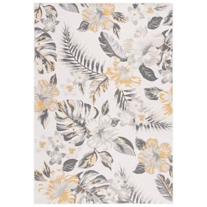 Sunrise Ivory/Gray Gold 4 ft. x 6 ft. Oversized Floral Reversible Indoor/Outdoor Area Rug