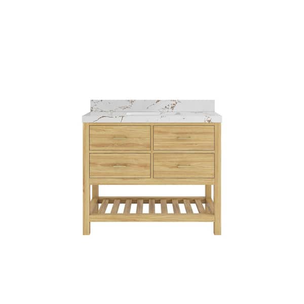 Willow Collections Parker Teak 42 in. Single Sink Freestanding Light Natural Bath Vanity with Viola Brown Qt. Top Unassembled