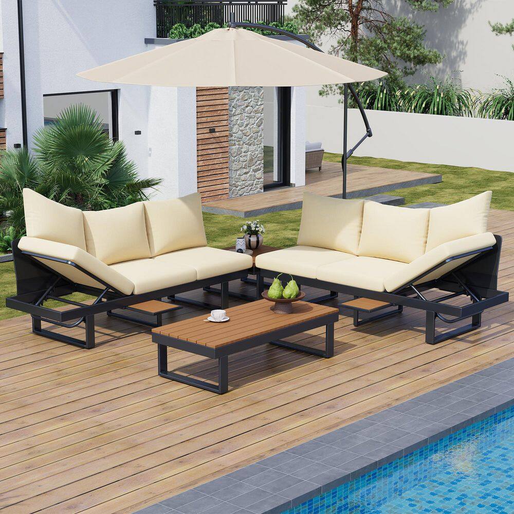 7-Piece Metal Iron Adjustable Reclining Patio Conversation Sectional Seating Set with Beige Cushions price history on PriceWatchPro