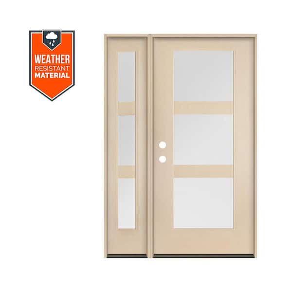 Krosswood Doors BRIGHTON Modern 50 in. x 79 in. 3-Lite Right-Hand/Inswing Satin Glass Unfinished Fiberglass Prehung Front Door with LSL
