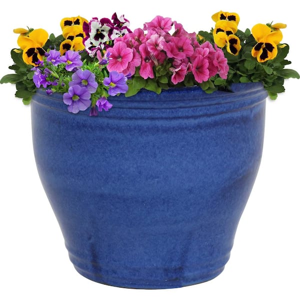 Sunnydaze Studio 15 in. Blue Ceramic Indoor/Outdoor Planter