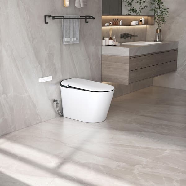 1-Piece Elongated Bidet Toilet Auto Single Flush 1.28 GPF in White with Bidet/Rear Wash, Heated Seat and Remote Control