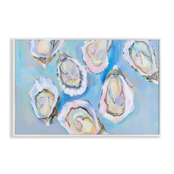 Pastel Oysters on Blue by Arlington Prints White Framed Animal Giclee Art Print 20 in. x 30 in.