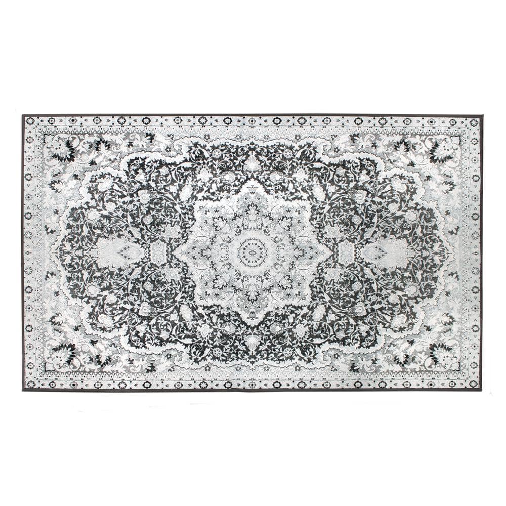 Parviz Grey Intricate Design Washable Non-Slip Rug 3'x5'