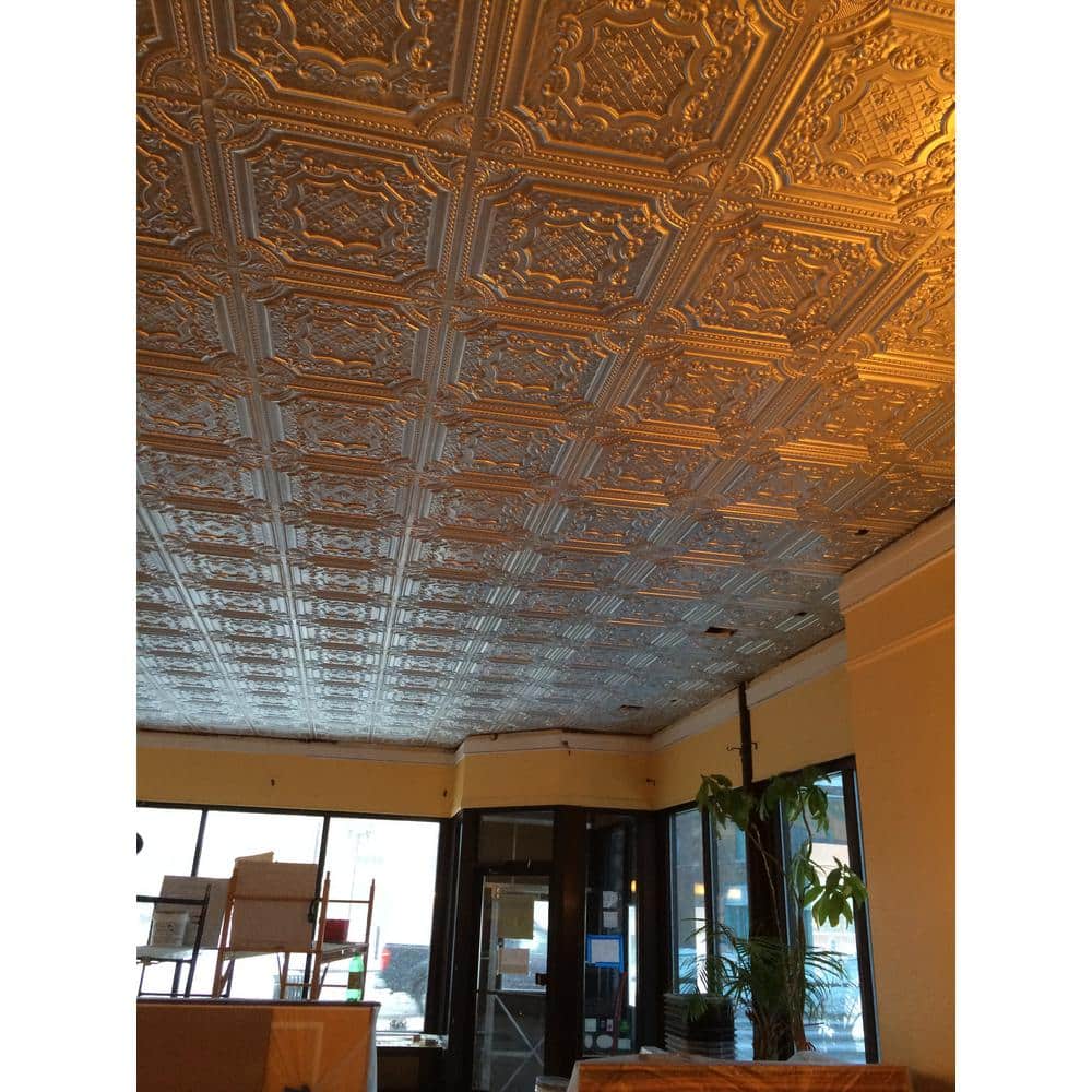 Elizabethan Shield Antique White PVC Ceiling Tile
