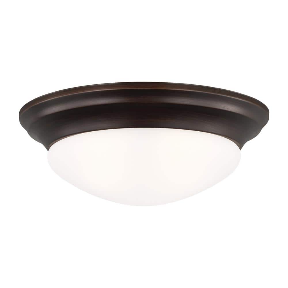Nash Transitional 2-Light Bronze Ceiling Fixture with Satin Etched Glass