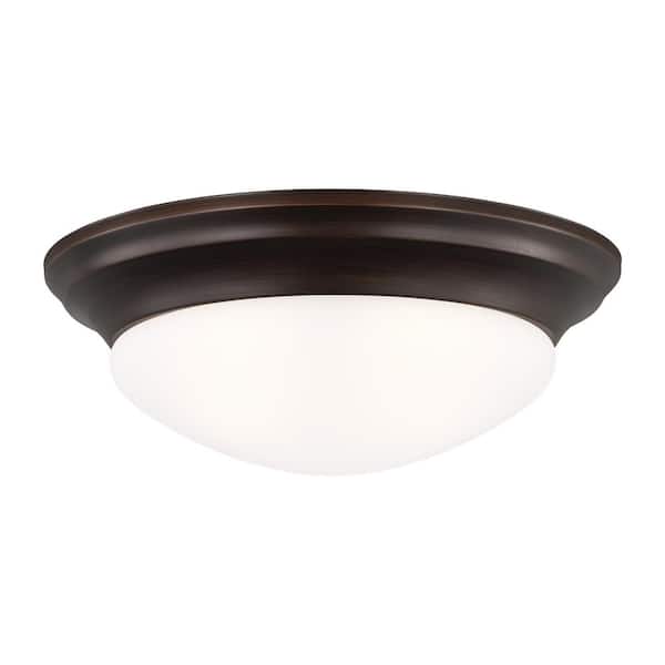 Generation Lighting - Nash 14 in. 2-Light Bronze Classic Contemporary Flush Mount with Satin Etched Glass Twist-Lock Shade