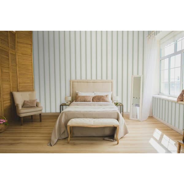 Spring Blossom Collection Striped Fabric Effect Green/Cream Matte Finish Non-pasted Non-woven Paper Wallpaper Sample