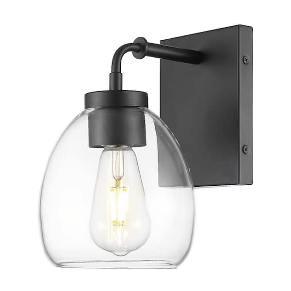 Dawes 6 in. Brass 1-Light Wall Sconce With Clear Glass Globes