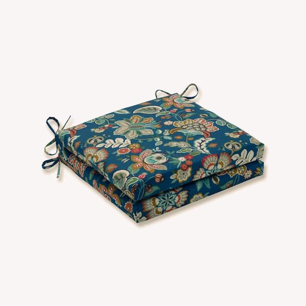 Pillow Perfect Floral 20 in. x 20 in. Outdoor Dining Chair Cushion in Blue/Tan (Set of 2)