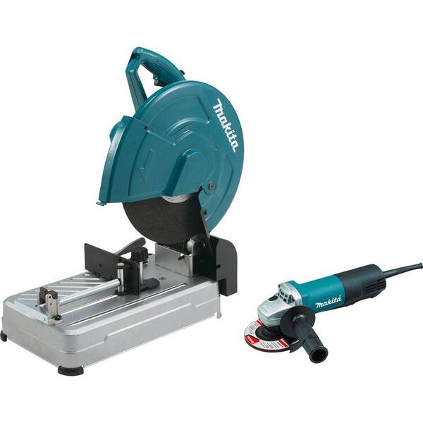 Makita 15 Amp 14 in. Cut-Off Saw with Tool-Less Wheel Change and 4-1/2 in. Paddle Switch Angle Grinder