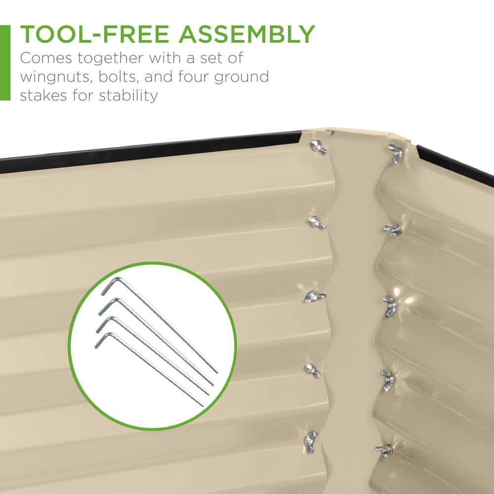 Beige 6x3x2ft Powder-Coated Steel Outdoor Raised Garden Bed