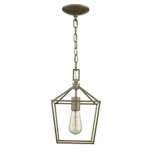 Weyburn 1-Light Antique Silver Leaf Farmhouse Mini Pendant Light Fixture with Caged Metal Shade