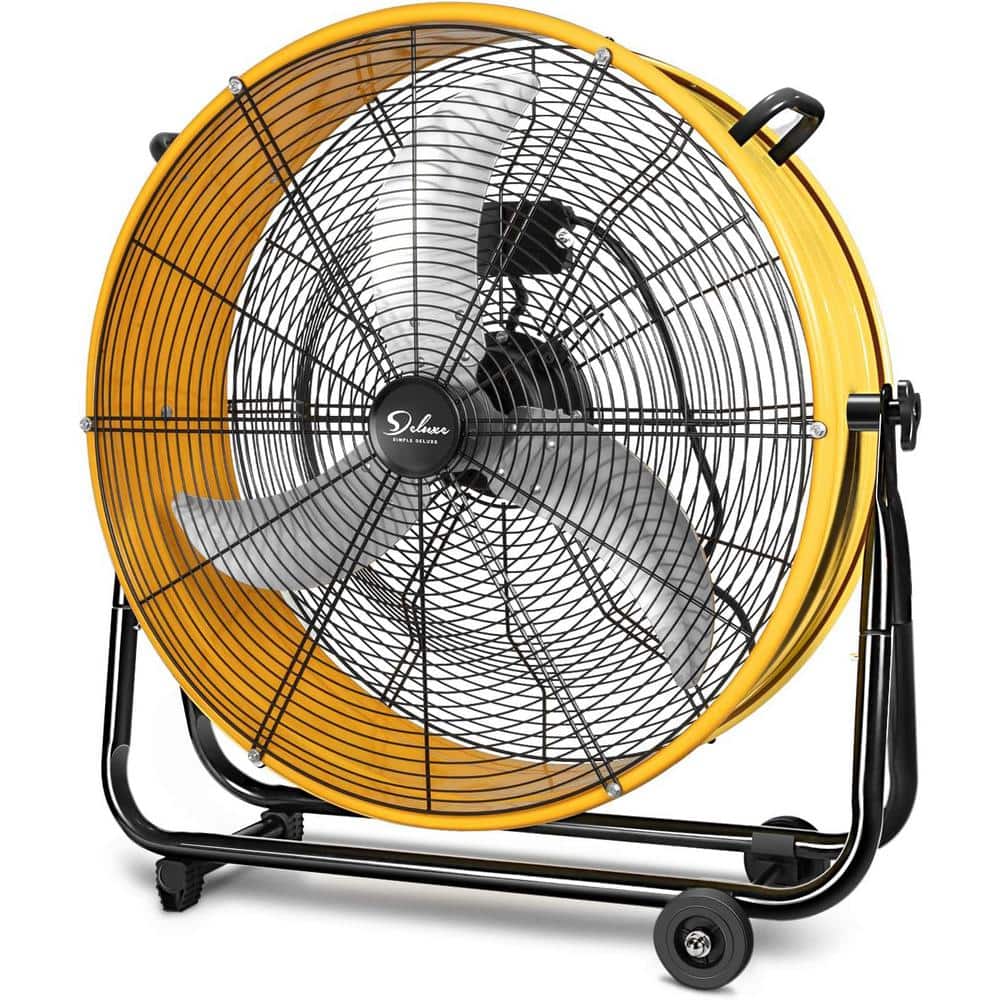 24 Inch Heavy Duty Metal Industrial Drum Fan, in Yellow, 3 Speed Floor