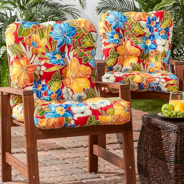 Greendale Home Fashions Aloha Red 21 in. x 42 in. Outdoor Dining Chair  Cushion (2-Pack) OC6815S2-ALOHA-RED