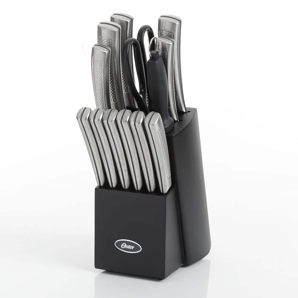 Oster 14-Piece Stainless Steel Kitchen Knife Cutlery Set with Block ...