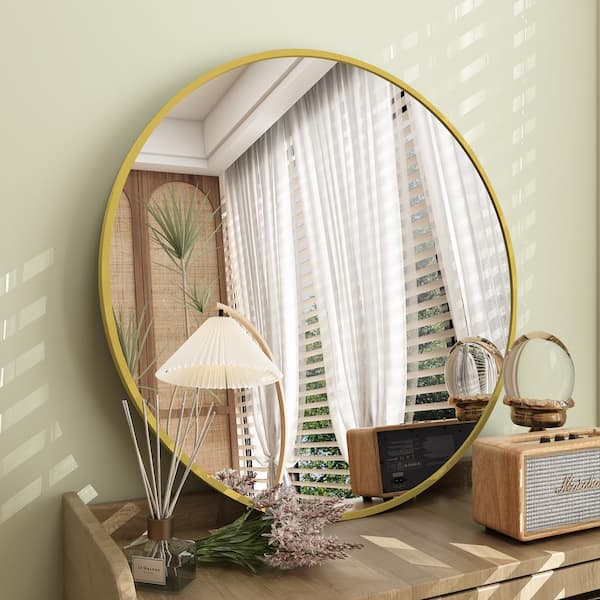 Apmir 20 in. W x 20 in. H Round Aluminum Alloy Framed French Cleat Mounted Wall Decor Bathroom Vanity Mirror in Matte Gold