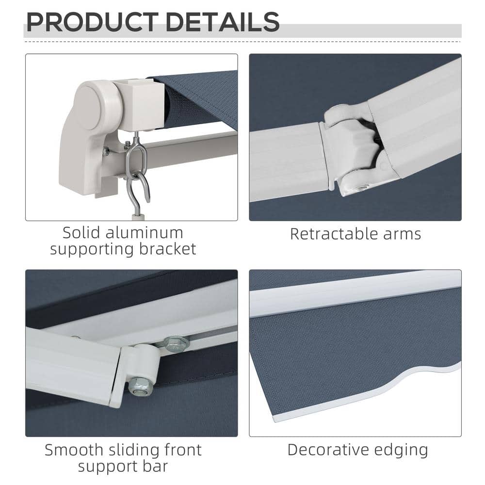 Charcoal Gray 12' x 10' Retractable Patio Awning with Aluminum Frame