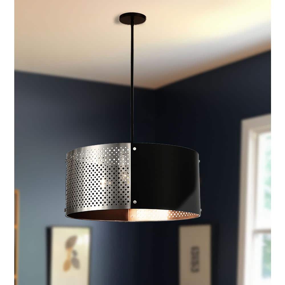 Noho 4-Light Brushed Nickel Drum Pendant with Sand Coal Accents
