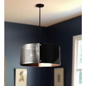 Noho by Robin Baron 100-Watt 4-Light Nickel Black Shaded Pendant Light with Round Metal Shade and No Bulbs Included