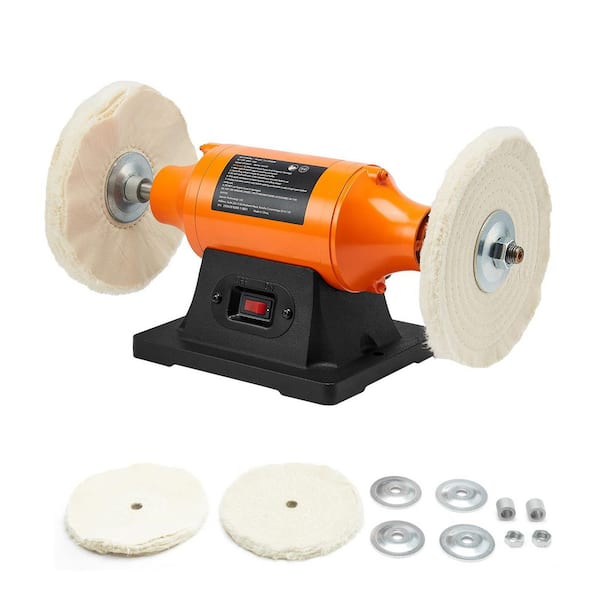 6 in. 1/2HP Bench Buffer Polisher, 3450RPM Single Speed, Cast Iron Base, 2-Pieces Cloth Wheels for Metal, Jewelry, Wood.