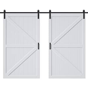 96 in. x 84 in. Paneled Off White Primed MDF British K Shape MDF Sliding Barn Door with Hardware Kit and Soft Close