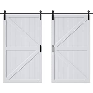 96 in. x 84 in. White Primed MDF K-Shape Interior Barn Door Slab With Hardware Kit and Soft Close