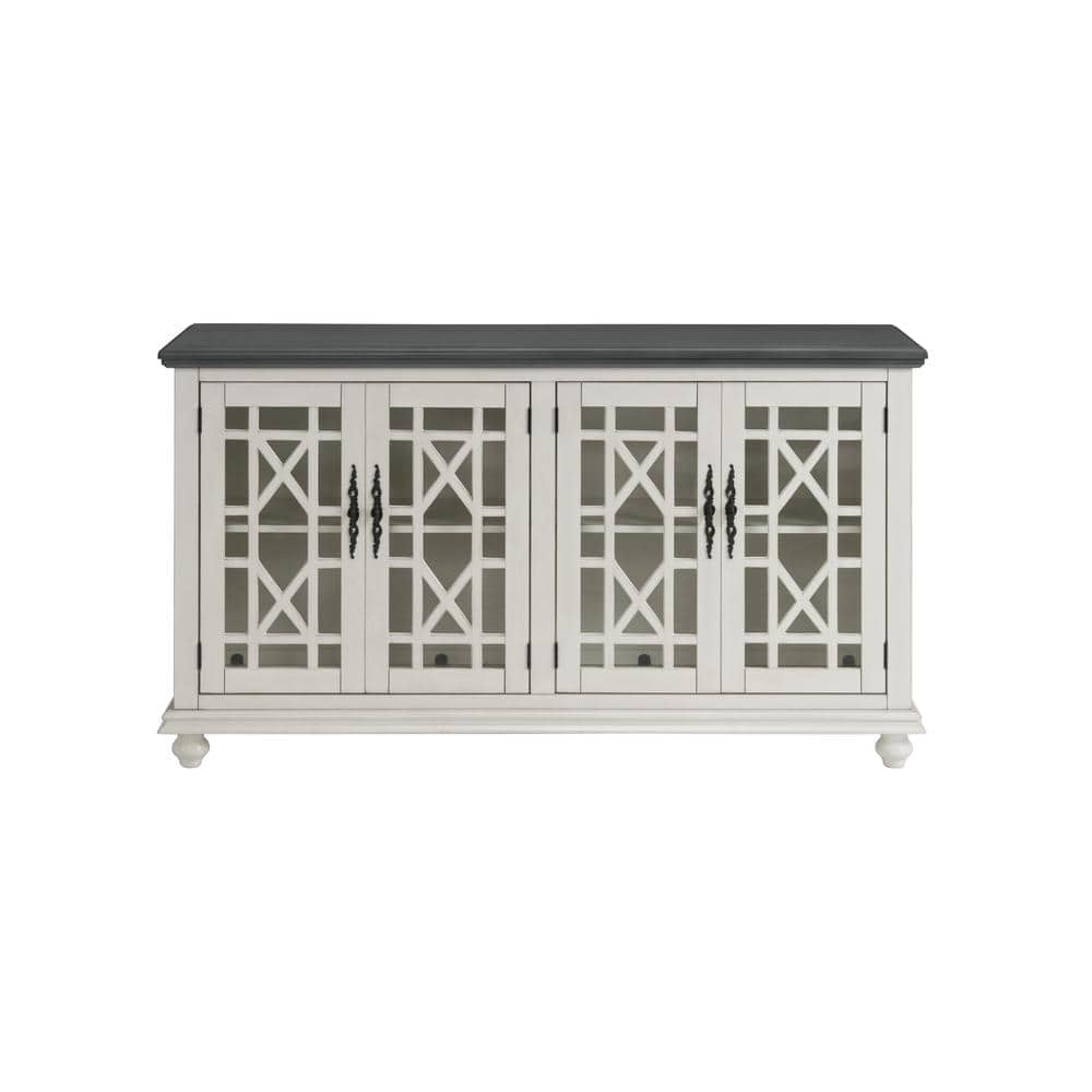 Parisian Antique Market Inspired 63" White and Grey TV Console