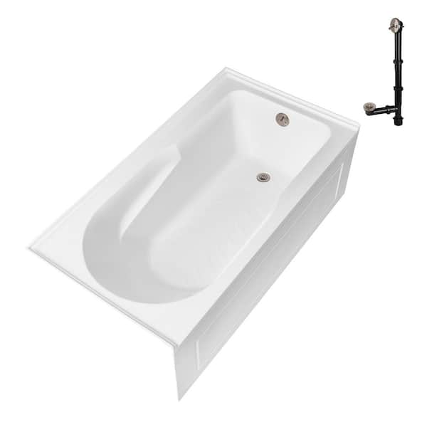 GA-309-20-BNK 60 in. x 32 in. Acrylic Soaking Alcove Bathtub in Glossy White with Right-Hand Drain in Brushed Nickel