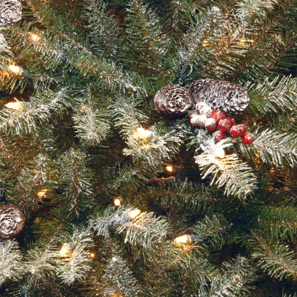 Frosted Dunhill Fir 7' White Lighted Outdoor Christmas Tree with Berries & Cones