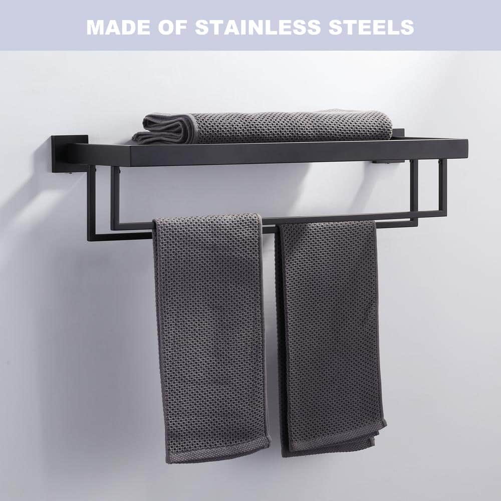 Matte Black Stainless Steel Double Towel Rack, 24-inch