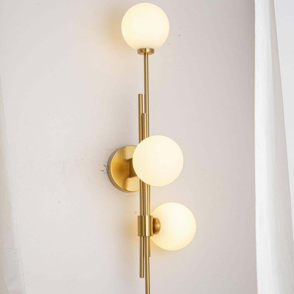 7.1 in 3-Light Modern Brass Finish Wall Sconce with Glass Globe Shade price history on PriceWatchPro