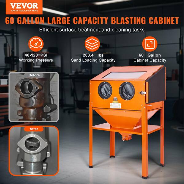 60 Gal. Sandblasting Cabinet 40 to 120PSI Sand Blaster with Stand, Blasting Gun, 4 Ceramic Nozzle for Paint Rust Removal