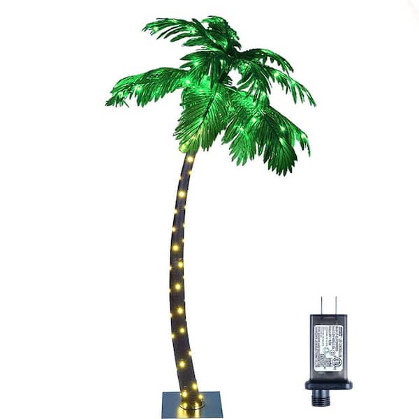 Lightshare 5 ft. Pre-Lit LED Palm Tree with Green Leaves and 56 Warm White LED Lights