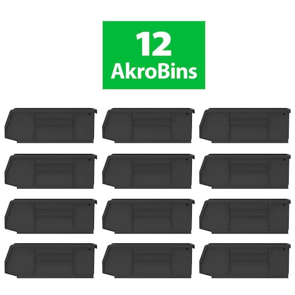 Akro-Mils 30224 Plastic Stackable Storage Bins, 11 in. x 4 in. x 4 in. Black, 12-pack