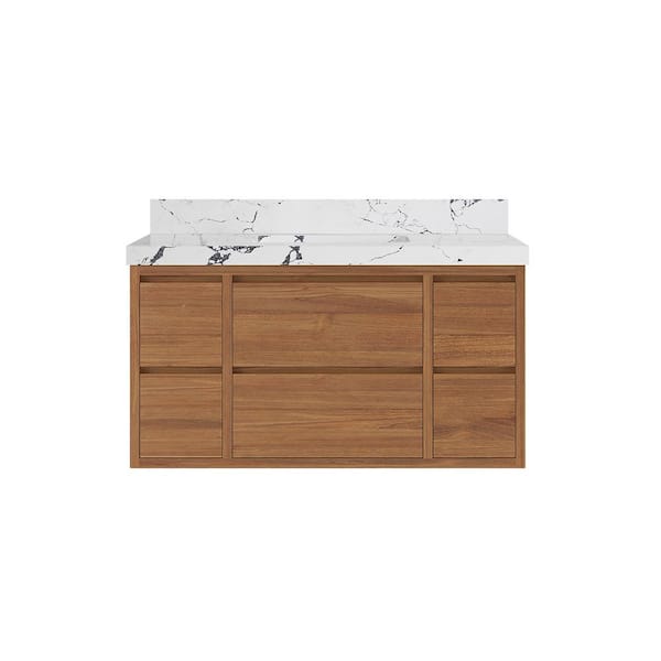 Willow Collections Madison Float 42 in. W x 22 in. D x 36 in. H Single Sink Bath Vanity in Dark Natural with 2 in. Viola Night Qt. Top